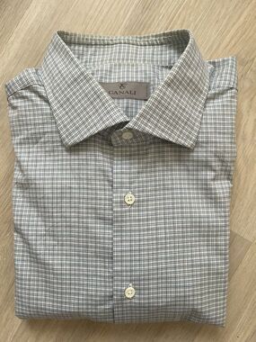 Canali 1934 Men Check Woven 100% Cotton Button-Up Shirt Long Sleeve Size 43 17